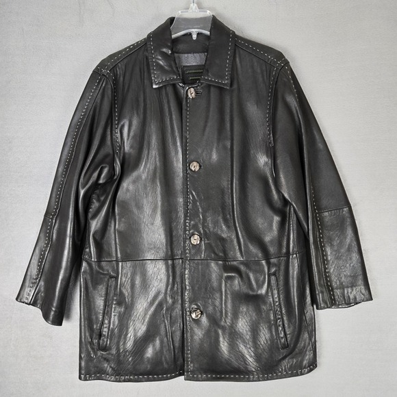 Robert Comstock Endurance Leather Jacket Mens 40 Black Western Button Up Pockets - Picture 1 of 9